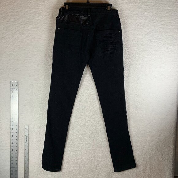 Punk Rave MIA Pants Men's M/S Black Cotton Studded Straight Fit Distressed S9781 - Picture 14 of 15